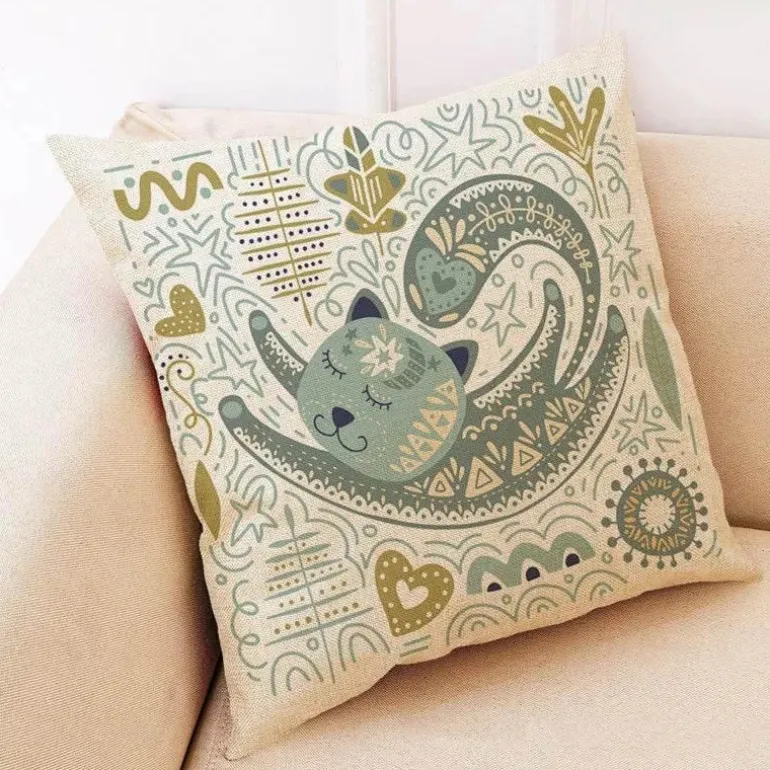 Vintage Katzen Kissenbezug - Dekorativer Kissenbezug aus Leinen