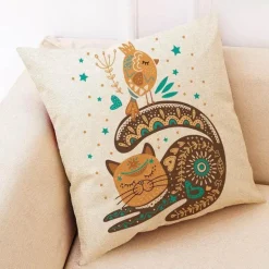 Vintage Katzen Kissenbezug - Dekorativer Kissenbezug aus Leinen