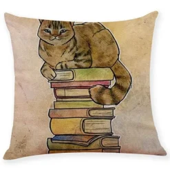 Vintage Katzen Kissenbezug - Dekorativer Kissenbezug aus Leinen