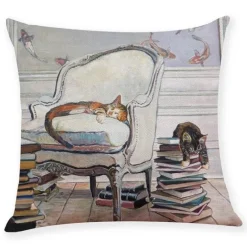 Vintage Katzen Kissenbezug - Dekorativer Kissenbezug aus Leinen