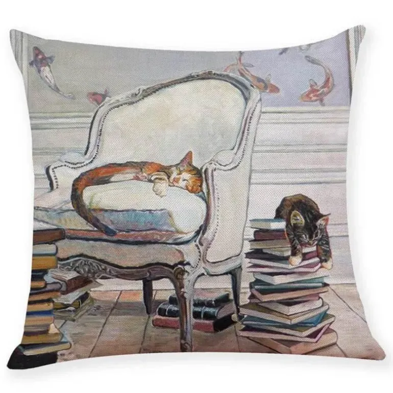 Vintage Katzen Kissenbezug - Dekorativer Kissenbezug aus Leinen