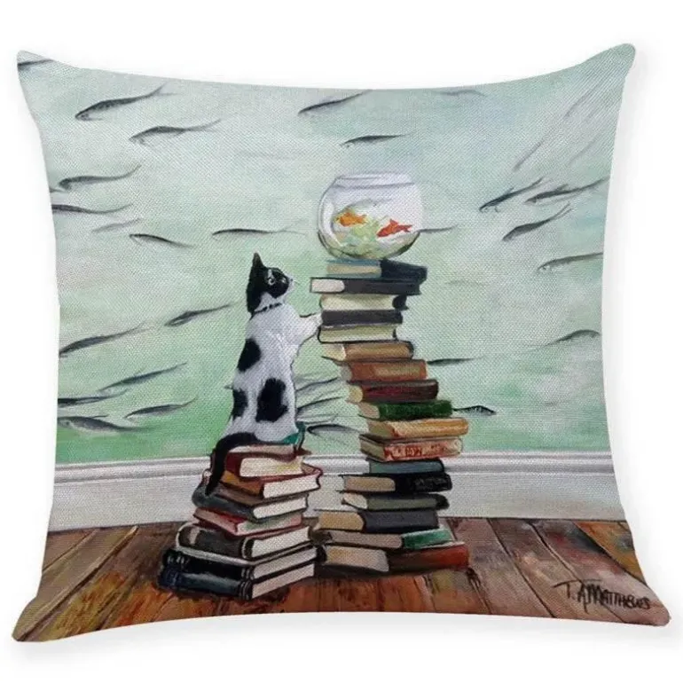 Vintage Katzen Kissenbezug - Dekorativer Kissenbezug aus Leinen