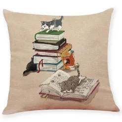 Vintage Katzen Kissenbezug - Dekorativer Kissenbezug aus Leinen
