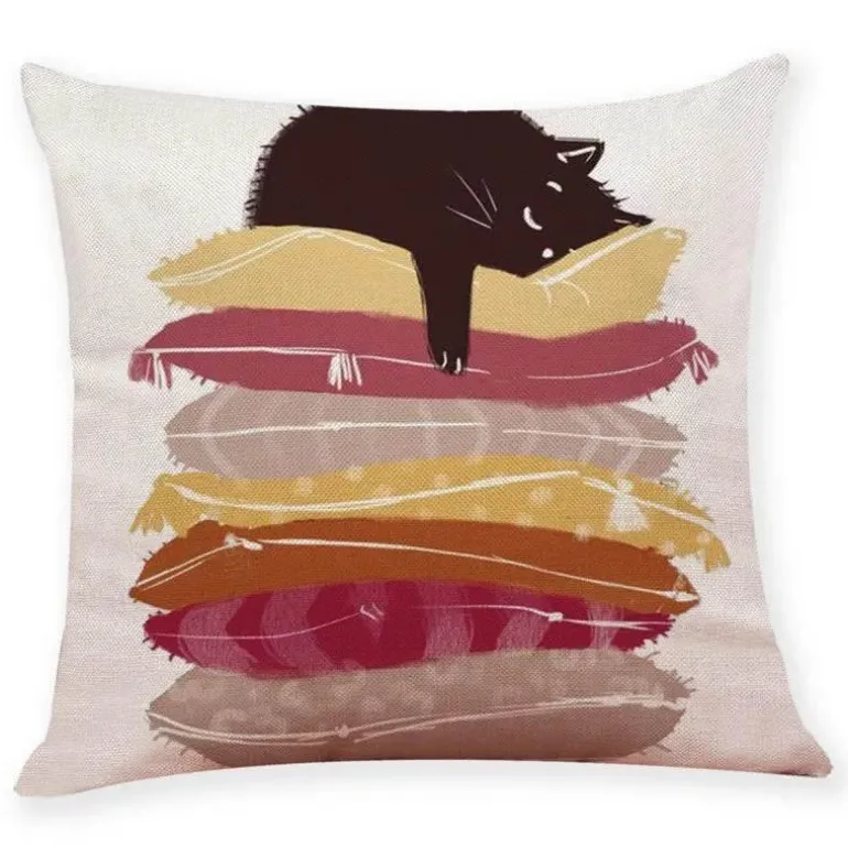 Vintage Katzen Kissenbezug - Dekorativer Kissenbezug aus Leinen