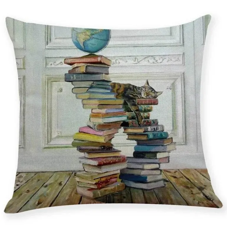Vintage Katzen Kissenbezug - Dekorativer Kissenbezug aus Leinen