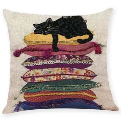 Vintage Katzen Kissenbezug - Dekorativer Kissenbezug aus Leinen