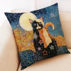 Vintage Katzen Kissenbezug - Dekorativer Kissenbezug aus Leinen