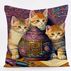 Vintage Katzen Kissenbezug - Dekorativer Kissenbezug aus Leinen