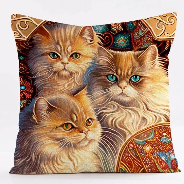 Vintage Katzen Kissenbezug - Dekorativer Kissenbezug aus Leinen