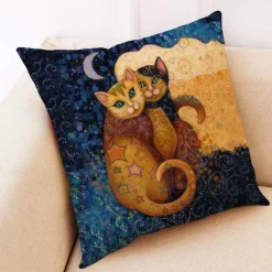 Vintage Katzen Kissenbezug - Dekorativer Kissenbezug aus Leinen