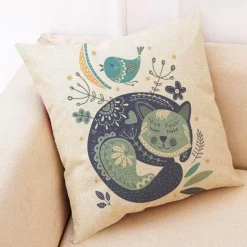 Vintage Katzen Kissenbezug - Dekorativer Kissenbezug aus Leinen