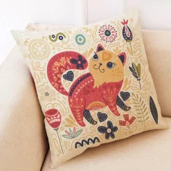 Vintage Katzen Kissenbezug - Dekorativer Kissenbezug aus Leinen