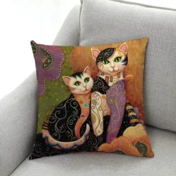 Vintage Katzen Kissenbezug - Dekorativer Kissenbezug aus Leinen