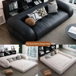 Vintage Leather Sofa Bed - Elegant Multi-Fold Design