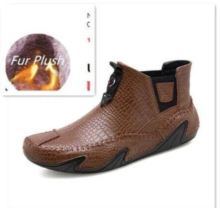 Vintage Leder Pelz Winter Stiefeletten - Outdoor Schuhe