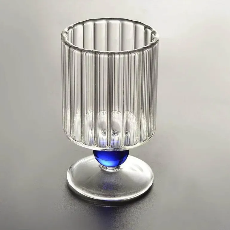 Vintage Nordische Weinkelche mit geriffeltem Stiel - Glasbecher-Set mit Perlen