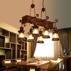 Vintage Pendant Light - Retro Wood and Metal Fixture