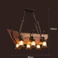 Vintage Pendant Light - Retro Wood and Metal Fixture