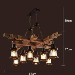 Vintage Pendant Light - Retro Wood and Metal Fixture