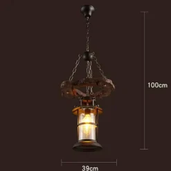Vintage Pendant Light - Retro Wood and Metal Fixture