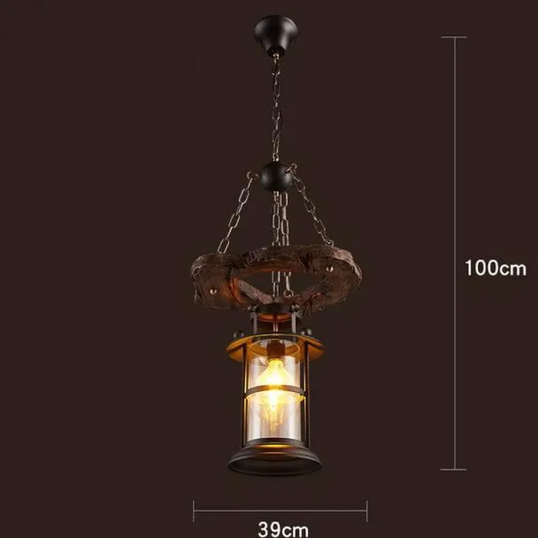 Vintage Pendant Light - Retro Wood and Metal Fixture