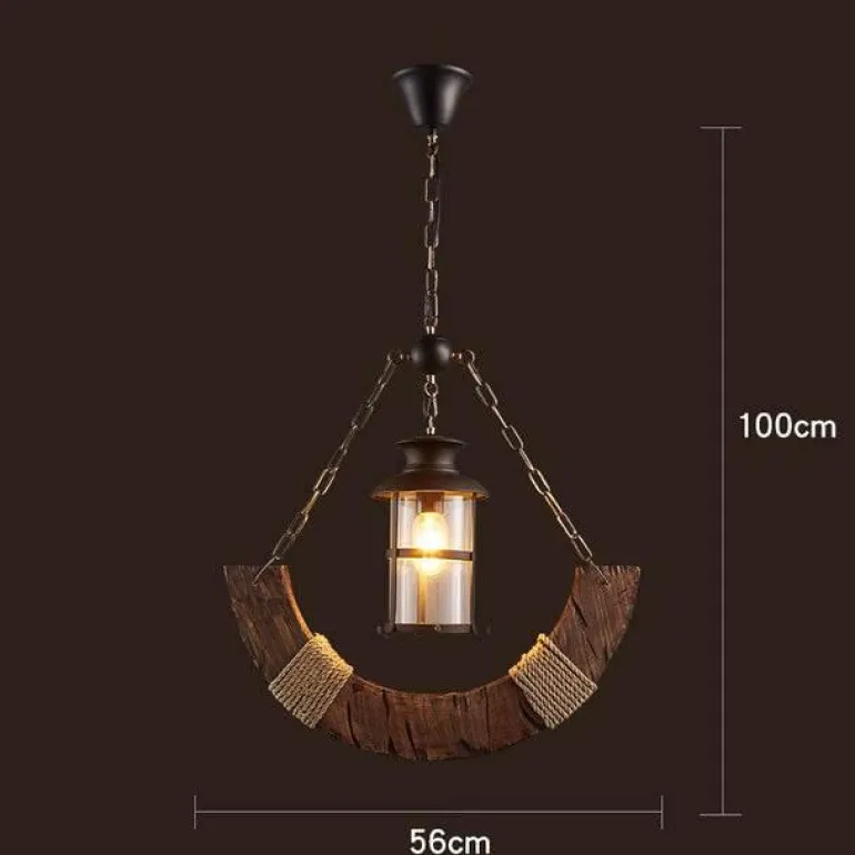 Vintage Pendant Light - Retro Wood and Metal Fixture