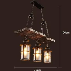 Vintage Pendant Light - Retro Wood and Metal Fixture
