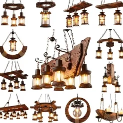 Vintage Pendant Light - Retro Wood and Metal Fixture