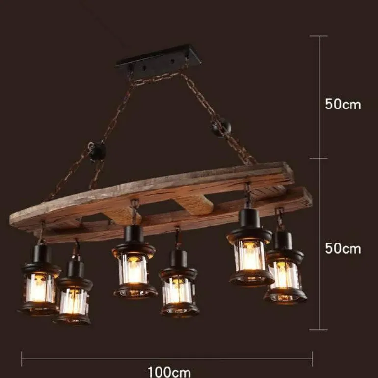Vintage Pendant Light - Retro Wood and Metal Fixture