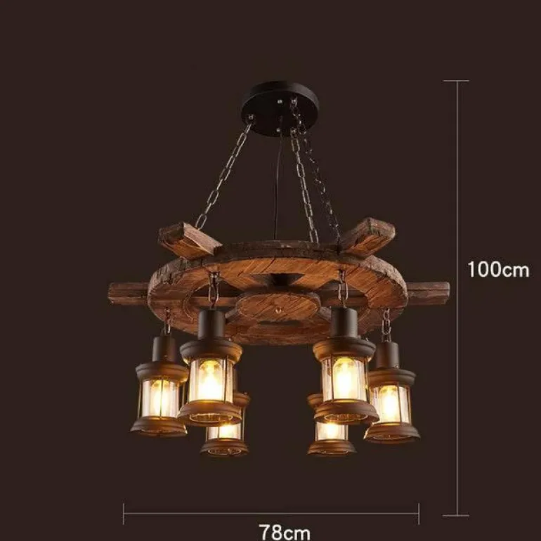 Vintage Pendant Light - Retro Wood and Metal Fixture