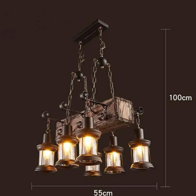 Vintage Pendant Light - Retro Wood and Metal Fixture