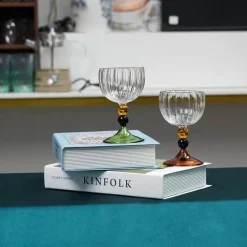 Vintage Ripple Weinglas - Klarer nordischer Kelch mit kurzem Stiel