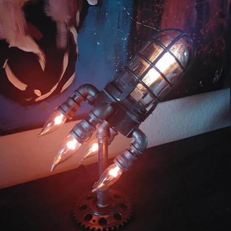Vintage Rocket Ship Lamp - Unique Industrial Home Decor Light Fixture