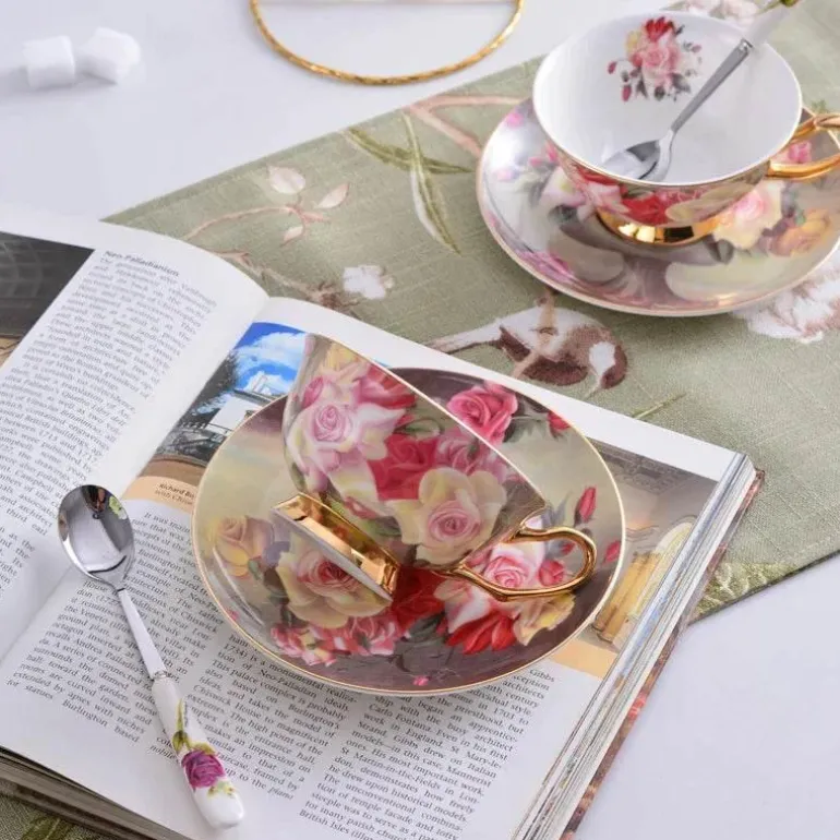 Vintage Rose Teetassen-Set - Britische Porzellan-Nachmittagsteetassen