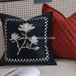 Vintage Samt Kissenbezug - Französische Magnolienstickerei für Sofa
