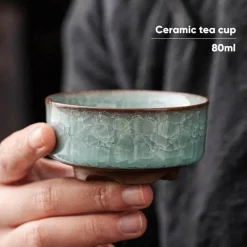 Vintage Seladon Teetasse - Ice Crackle Keramik Kung Fu Tasse