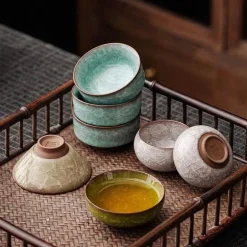 Vintage Seladon Teetasse - Ice Crackle Keramik Kung Fu Tasse