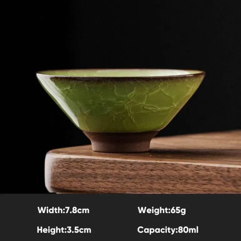 Vintage Seladon Teetasse - Ice Crackle Keramik Kung Fu Tasse