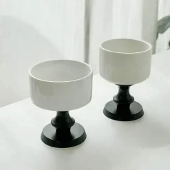 Vintage-Dessertkelch aus Keramik – Schale mit Holzstiel, 220 ml