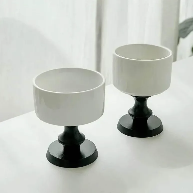 Vintage-Dessertkelch aus Keramik – Schale mit Holzstiel, 220 ml