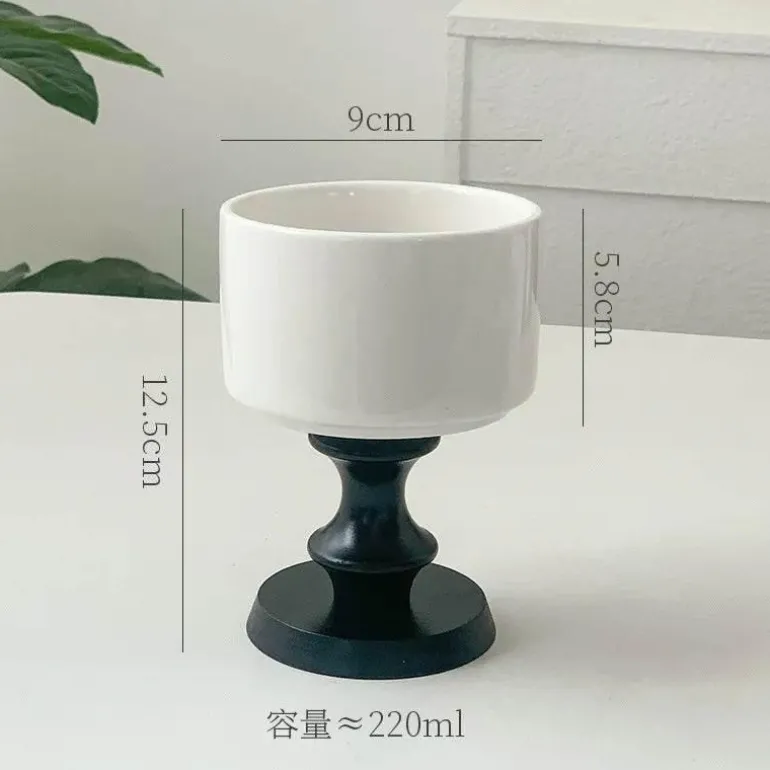 Vintage-Dessertkelch aus Keramik – Schale mit Holzstiel, 220 ml