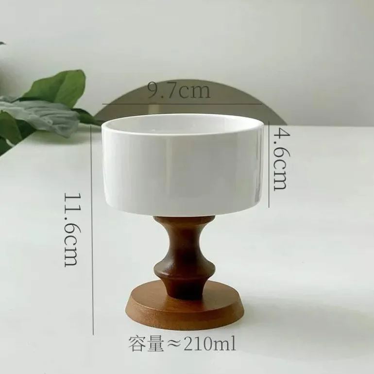 Vintage-Dessertkelch aus Keramik – Schale mit Holzstiel, 220 ml