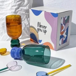 Vintage-Glas-Stielglas-Set – 350 ml mit Löffel