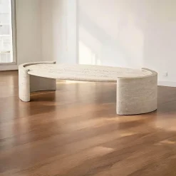 Violette Travertin Couchtisch – Eleganter Marmor-Akzenttisch