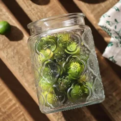 Vorratsdose aus geprägtem Glas – Begonien-Design