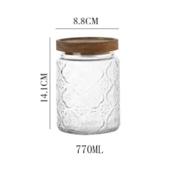 Vorratsdose aus geprägtem Glas – Begonien-Design