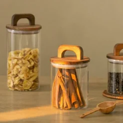 Vorratsdose aus Glas mit Holzgriff – Eleganter Küchen-Organizer