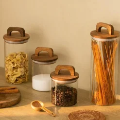 Vorratsdose aus Glas mit Holzgriff – Eleganter Küchen-Organizer
