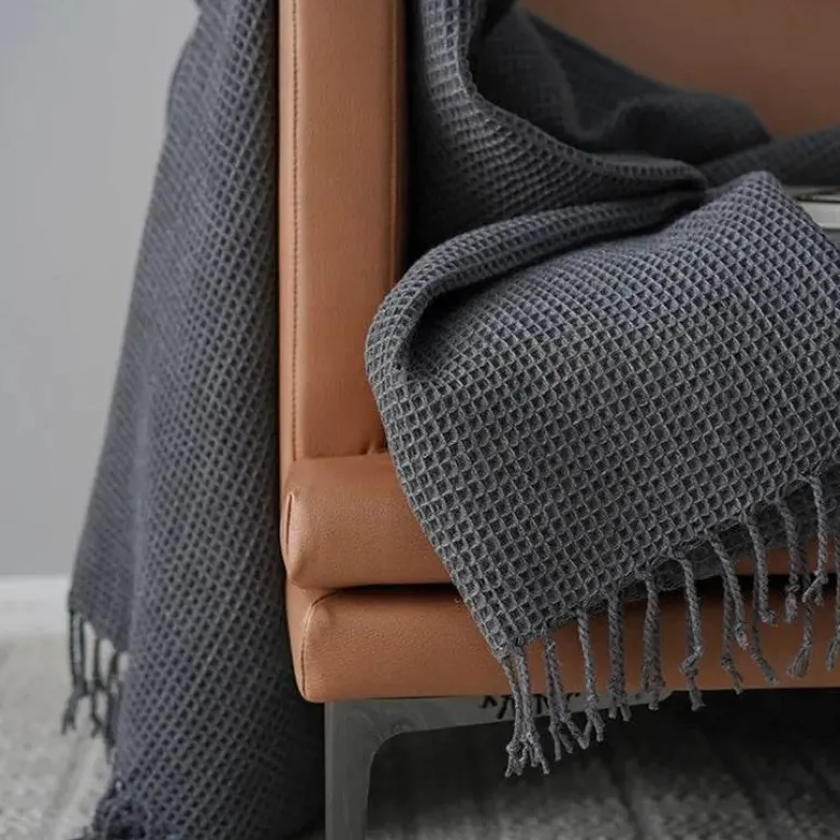 Waffelstrickdecke – weicher, atmungsaktiver Überwurf in Volltonfarbe für das Schlafsofa