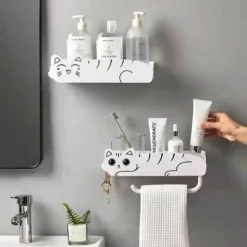 Wandmontierter Badezimmer-Organizer – Regal im Lazy Kitten-Design